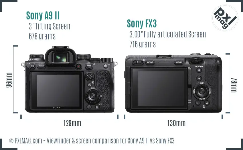 Sony A9 II vs Sony FX3 Screen and Viewfinder comparison