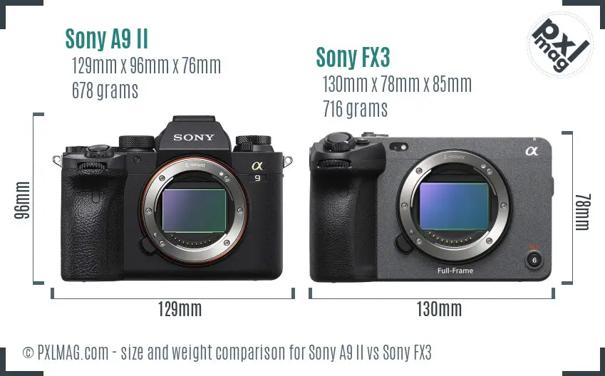 Sony A9 II vs Sony FX3 size comparison