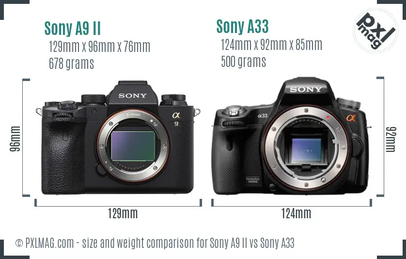Sony A9 II vs Sony A33 size comparison