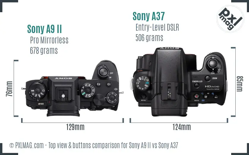 Sony A9 II vs Sony A37 top view buttons comparison