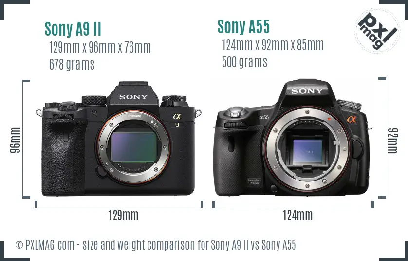 Sony A9 II vs Sony A55 size comparison