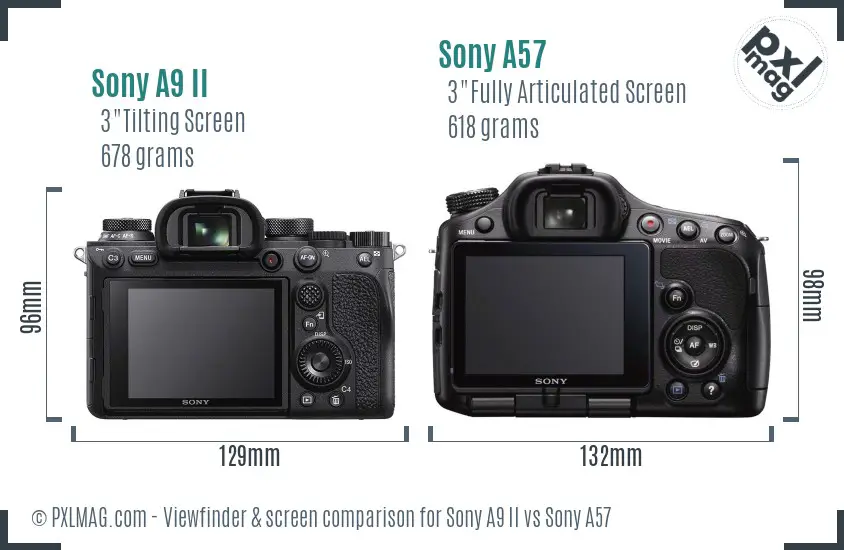 Sony A9 II vs Sony A57 Screen and Viewfinder comparison