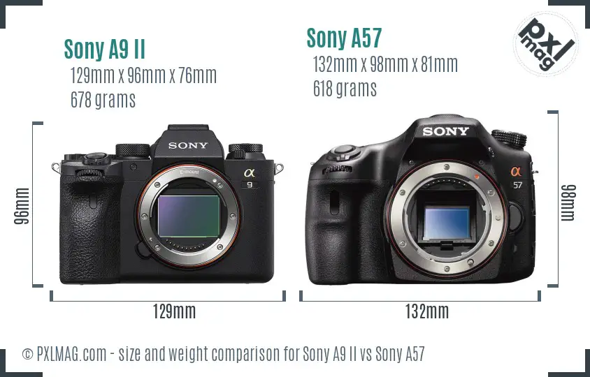 Sony A9 II vs Sony A57 size comparison