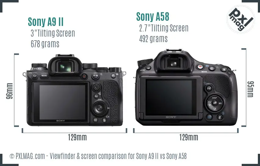 Sony A9 II vs Sony A58 Screen and Viewfinder comparison