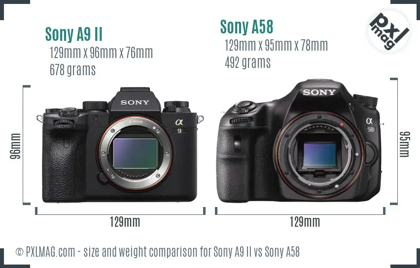 Sony A9 II vs Sony A58 size comparison