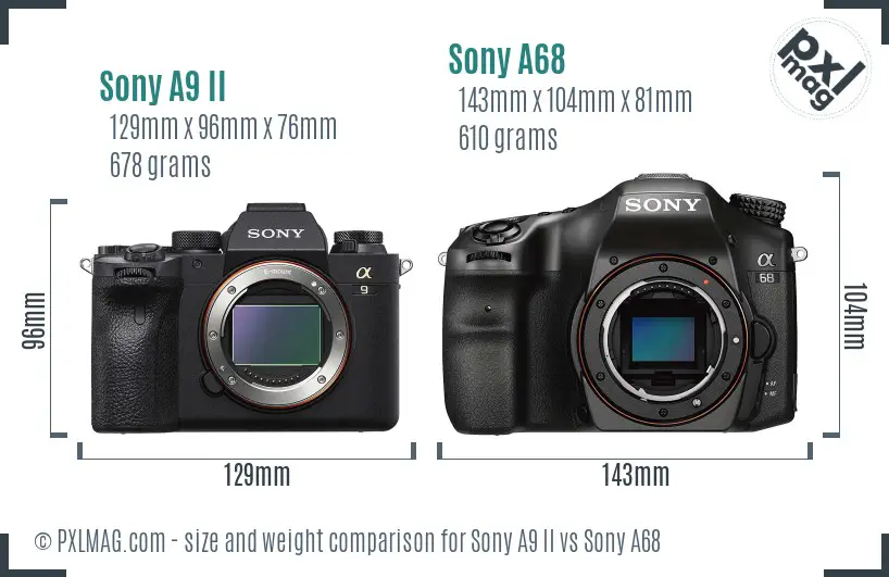 Sony A9 II vs Sony A68 size comparison