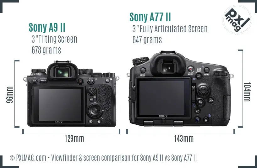 Sony A9 II vs Sony A77 II Screen and Viewfinder comparison
