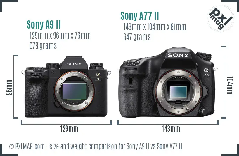 Sony A9 II vs Sony A77 II size comparison