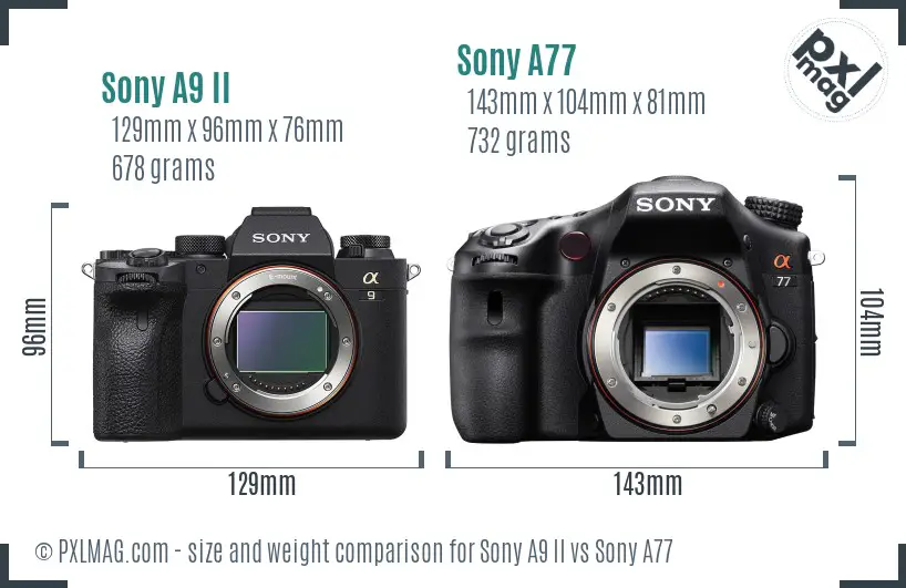 Sony A9 II vs Sony A77 size comparison