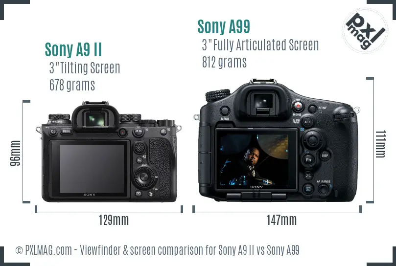 Sony A9 II vs Sony A99 Screen and Viewfinder comparison