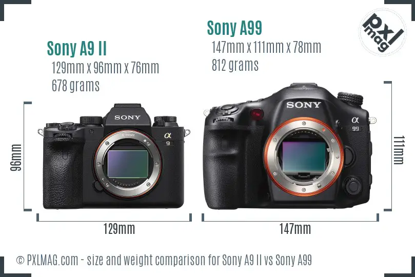 Sony A9 II vs Sony A99 size comparison