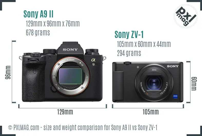 Sony A9 II vs Sony ZV-1 size comparison