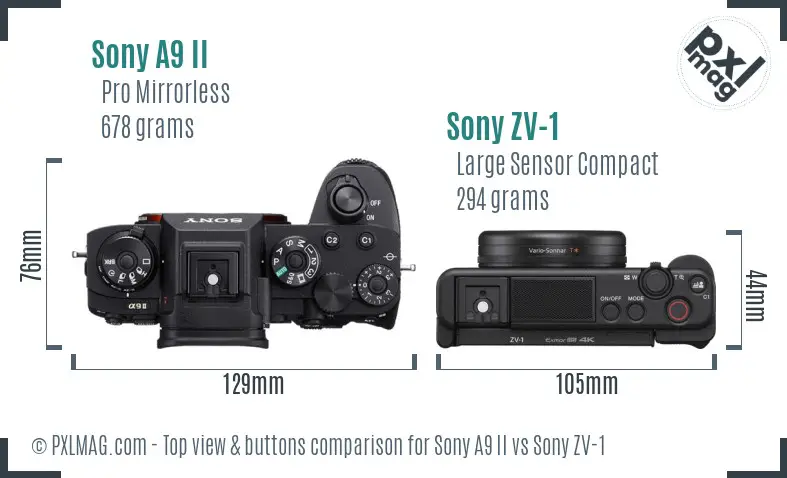 Sony A9 II vs Sony ZV-1 top view buttons comparison
