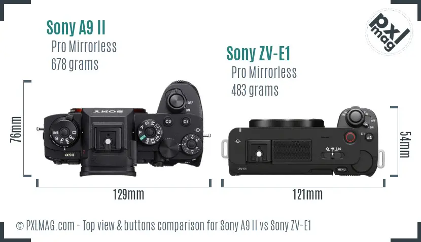 Sony A9 II vs Sony ZV-E1 top view buttons comparison