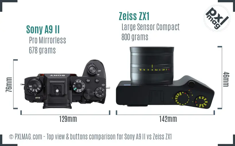 Sony A9 II vs Zeiss ZX1 top view buttons comparison