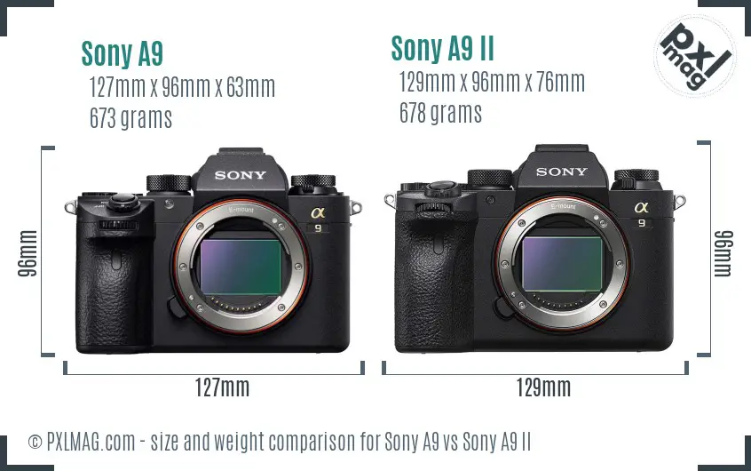 Sony A9 vs Sony A9 II size comparison