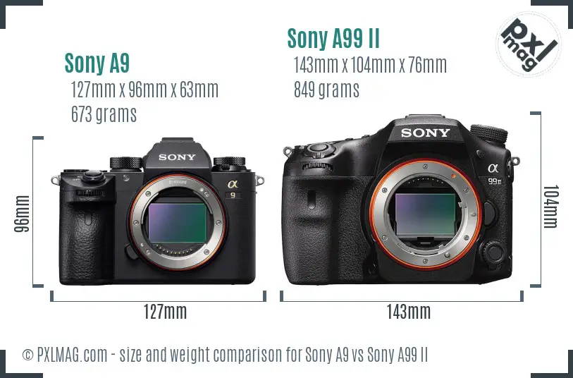 Sony A9 vs Sony A99 II size comparison