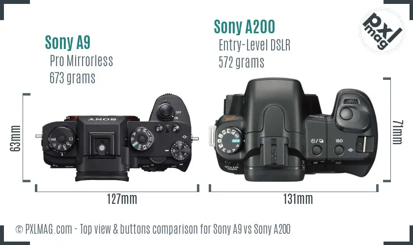 Sony A9 vs Sony A200 top view buttons comparison