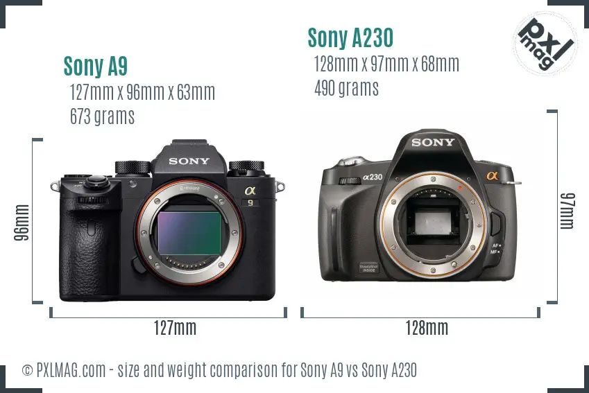 Sony A9 vs Sony A230 size comparison