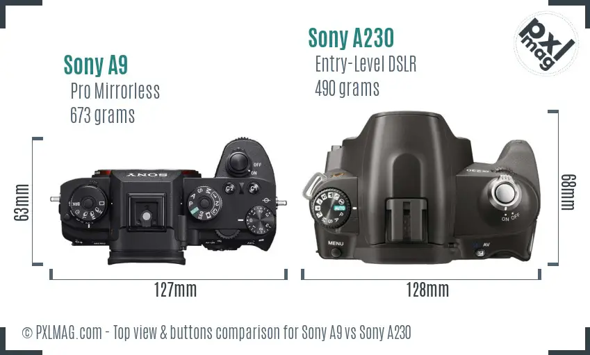Sony A9 vs Sony A230 top view buttons comparison