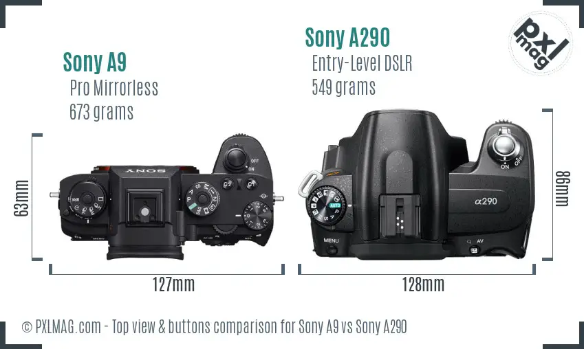 Sony A9 vs Sony A290 top view buttons comparison