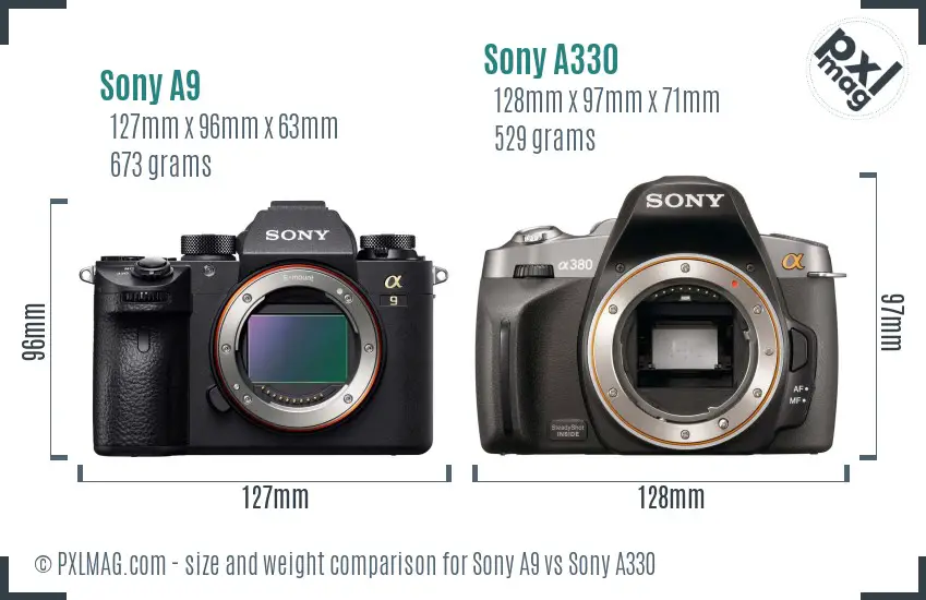 Sony A9 vs Sony A330 size comparison