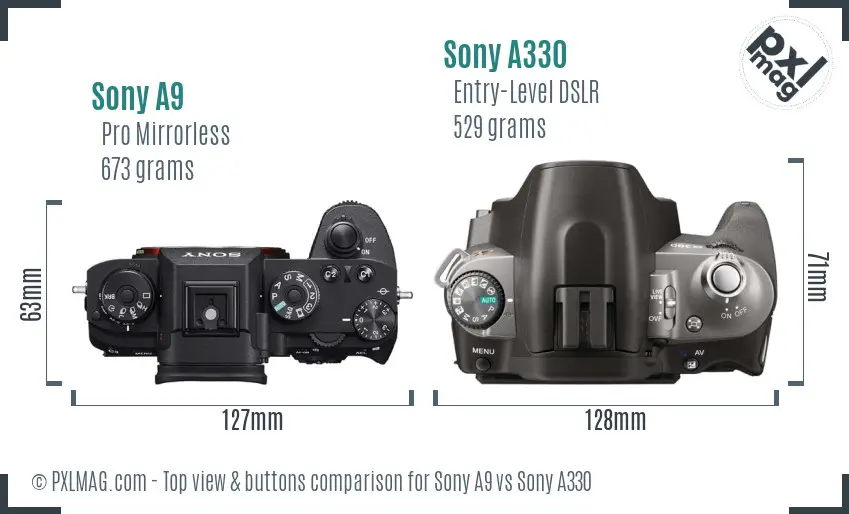 Sony A9 vs Sony A330 top view buttons comparison