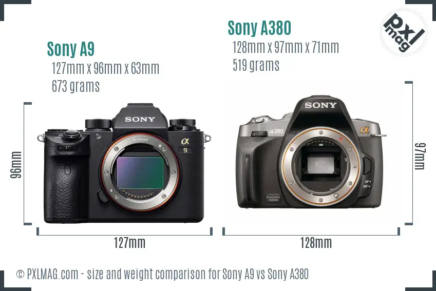 Sony A9 vs Sony A380 size comparison