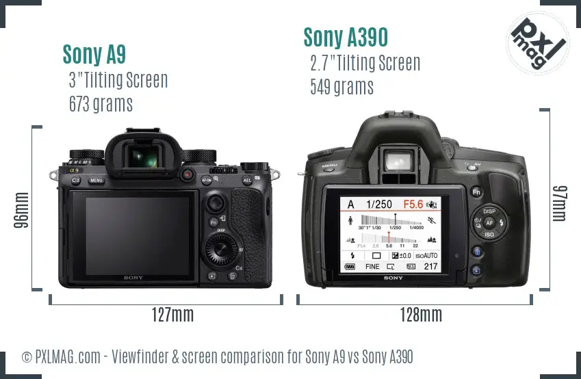 Sony A9 vs Sony A390 Screen and Viewfinder comparison