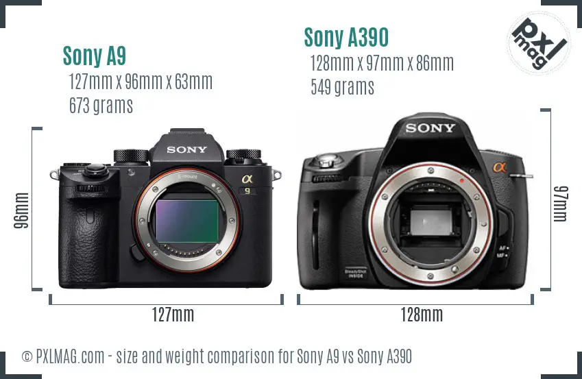 Sony A9 vs Sony A390 size comparison