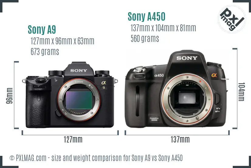 Sony A9 vs Sony A450 size comparison
