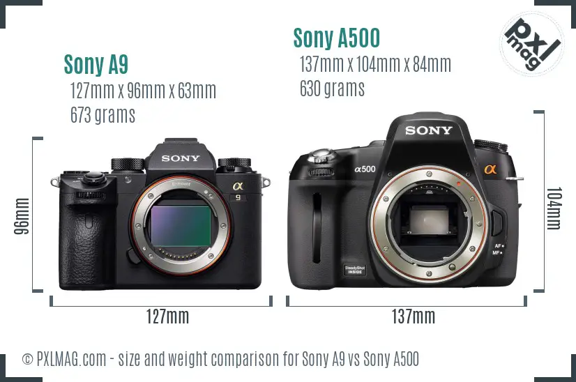 Sony A9 vs Sony A500 size comparison