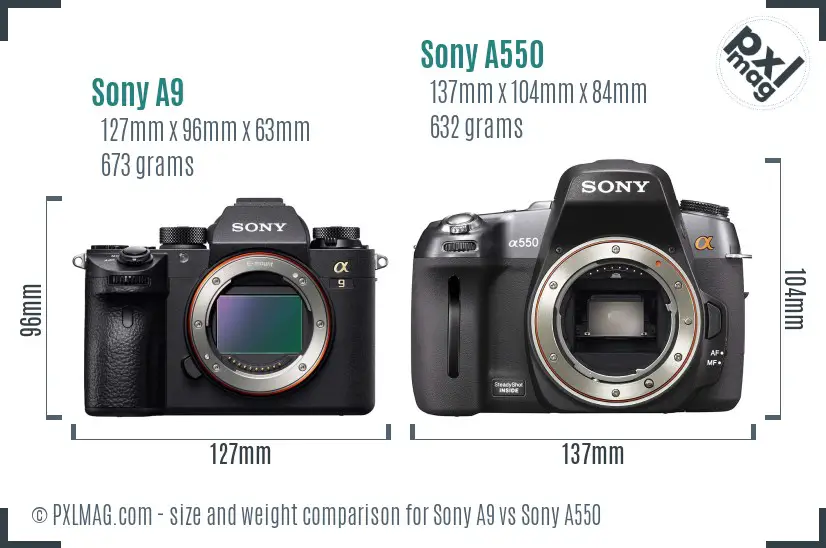 Sony A9 vs Sony A550 size comparison