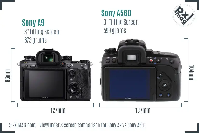Sony A9 vs Sony A560 Screen and Viewfinder comparison