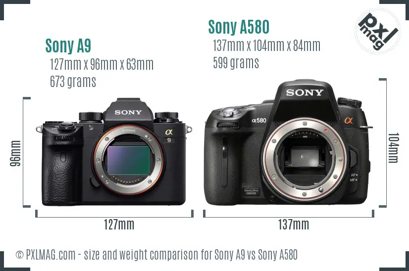 Sony A9 vs Sony A580 size comparison