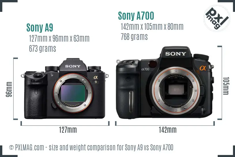 Sony A9 vs Sony A700 size comparison