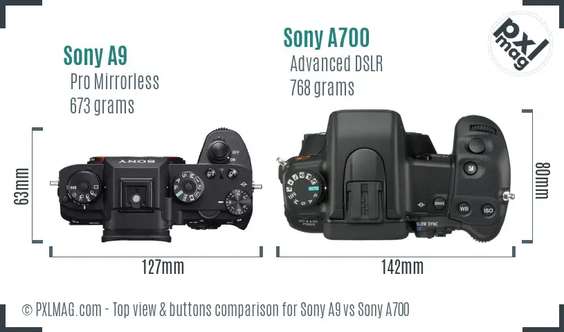 Sony A9 vs Sony A700 top view buttons comparison