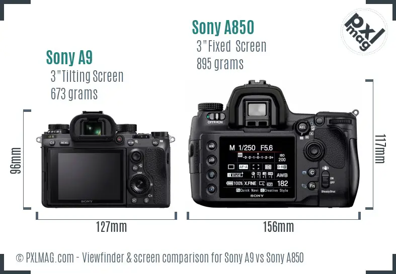 Sony A9 vs Sony A850 Screen and Viewfinder comparison
