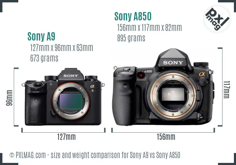 Sony A9 vs Sony A850 size comparison