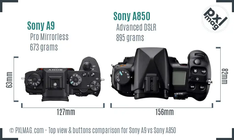 Sony A9 vs Sony A850 top view buttons comparison
