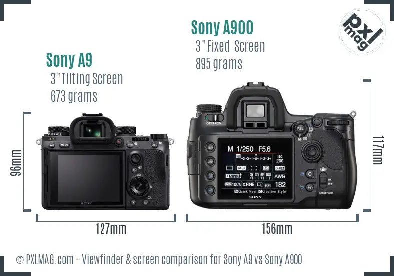 Sony A9 vs Sony A900 Screen and Viewfinder comparison