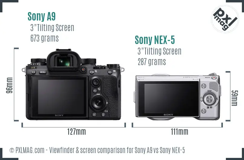 Sony A9 vs Sony NEX-5 Screen and Viewfinder comparison
