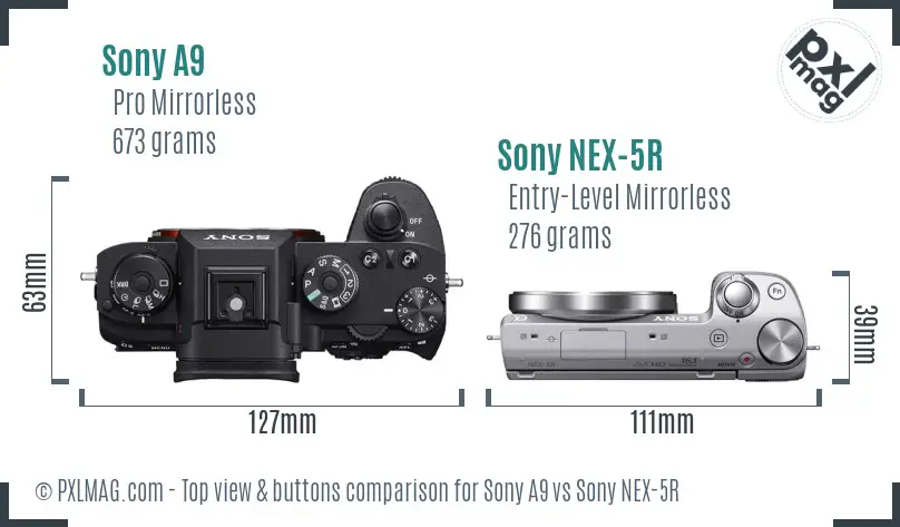 Sony A9 vs Sony NEX-5R top view buttons comparison