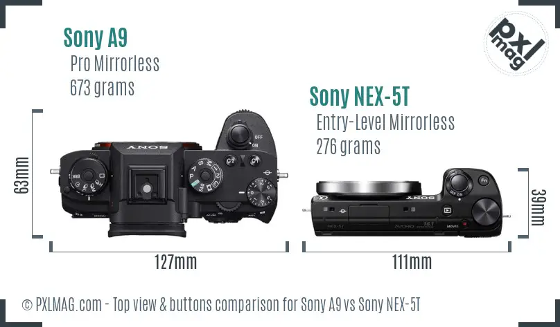 Sony A9 vs Sony NEX-5T top view buttons comparison