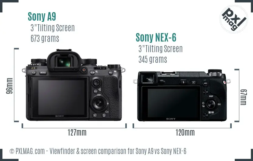 Sony A9 vs Sony NEX-6 Screen and Viewfinder comparison