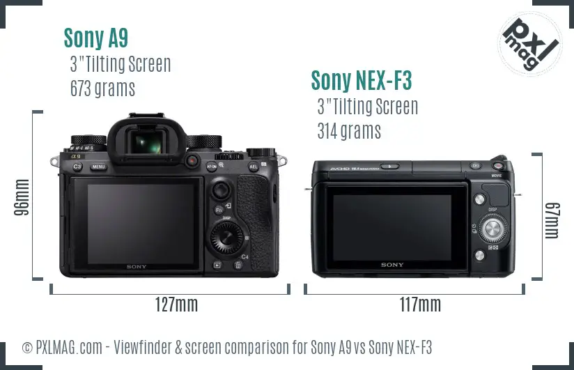 Sony A9 vs Sony NEX-F3 Screen and Viewfinder comparison