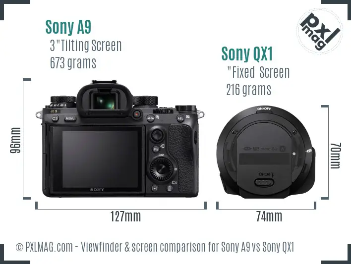 Sony A9 vs Sony QX1 Screen and Viewfinder comparison