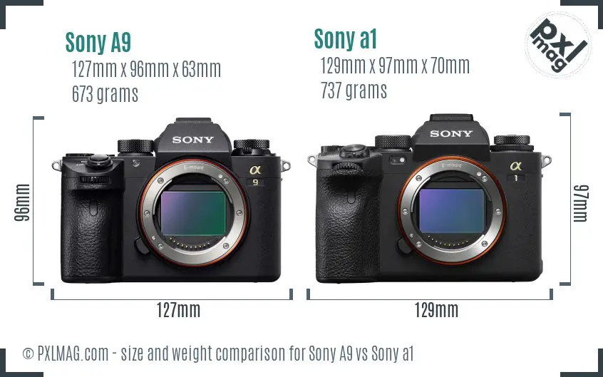 Sony A9 vs Sony a1 size comparison