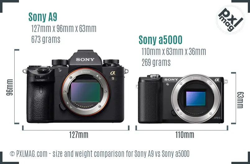 Sony A9 vs Sony a5000 size comparison