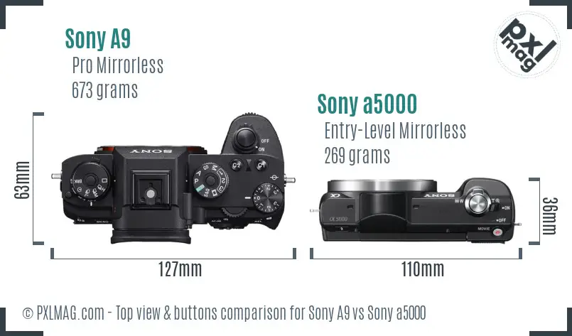 Sony A9 vs Sony a5000 top view buttons comparison
